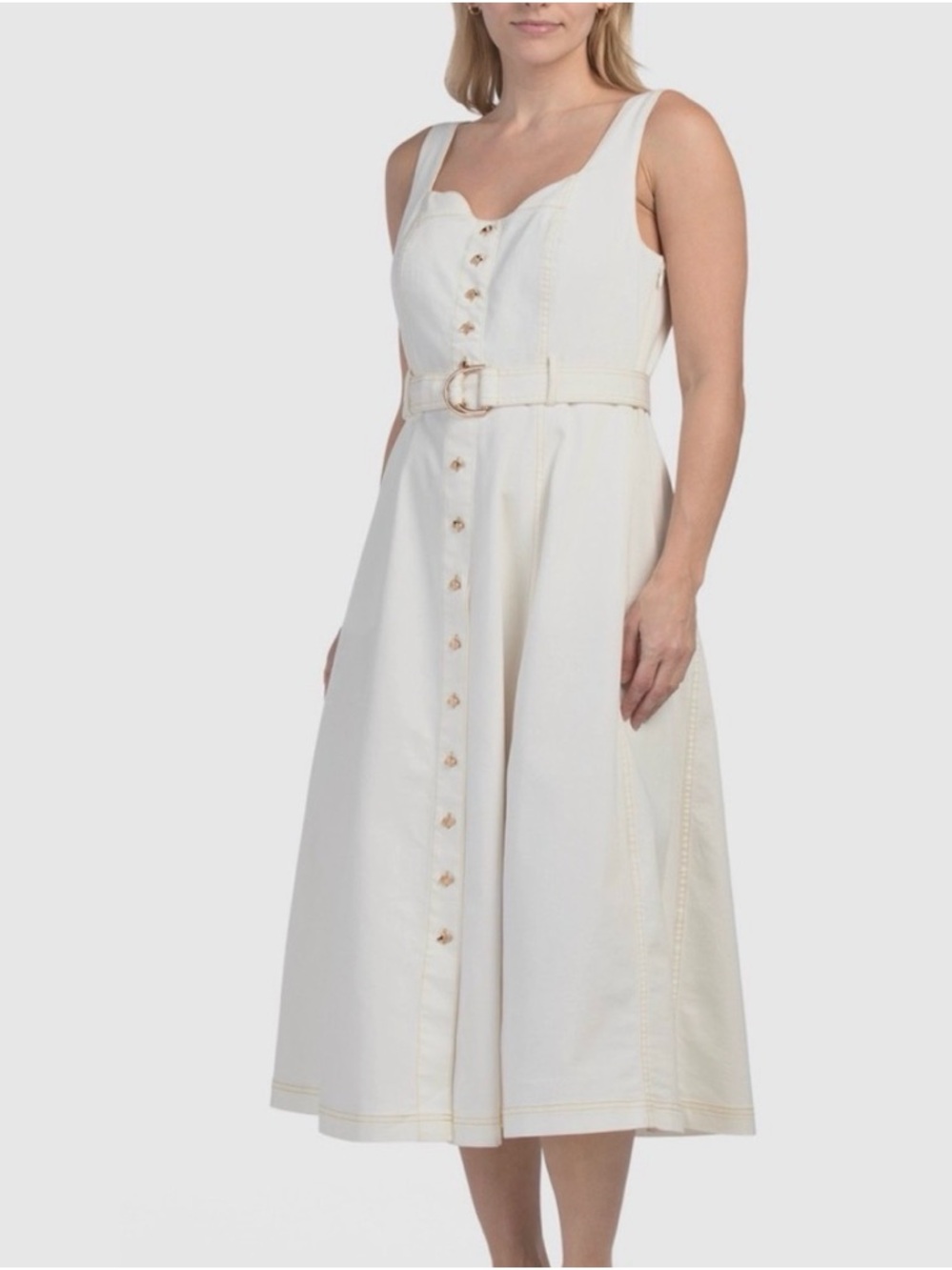 Jason Wu Cream Sweetheart-Neck Midi Dress with Belt
